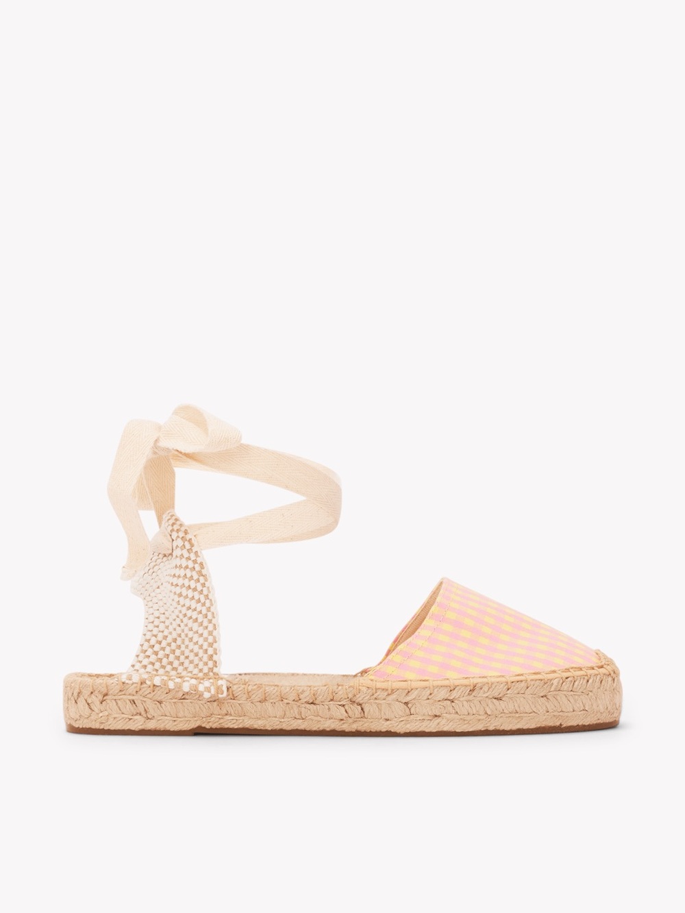 NEW Soludos The Lauren Lace Up Espadrille - Vichy Pink-Yellow